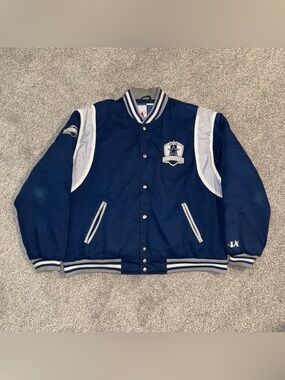 Dallas Cowboys Logo Athletic Navy and White Varsity Bomber Jacket